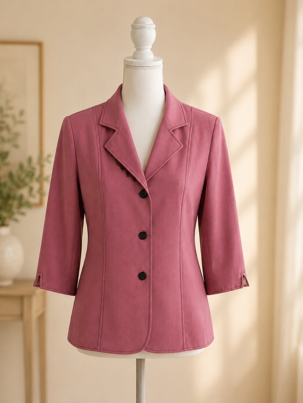 Dressbarn Woman 16W Dusty Rose Blazer 3/4 Sleeve Pleated Back Career Jacket